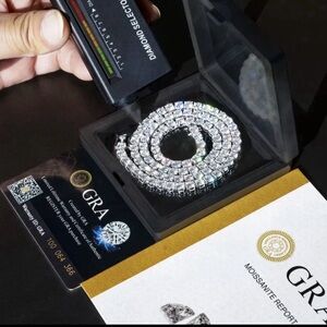 VVS Ice Out MOISSANITE Tennis Chain 2mm Real 925 Silver Necklace GRA Certified
